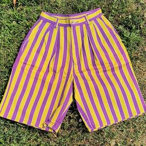 💜 vintage duck head purple, green yellow high waisted striped shorts
